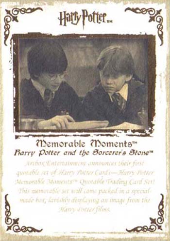 2006 Artbox Harry Potter Memorable Moments Checklist, Cards Info